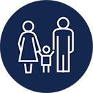 Orange County Family Law Firm represented by a blue circle with a woman, child, and man in white outlines holding hands.